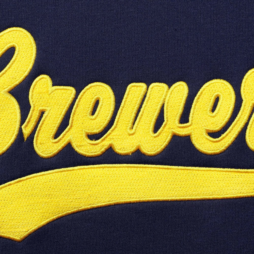 Women's Starter Navy/Gold Milwaukee Brewers Playmaker Raglan Pullover Sweatshirt