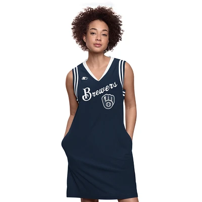 Women's Starter  Navy Milwaukee Brewers Fast Track Sneaker V-Neck Dress