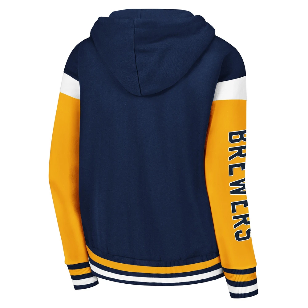 Sweat à capuche entièrement zippé Starter Navy Milwaukee Brewers Homestretch pour femmes