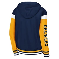 Women's Starter Navy Milwaukee Brewers Homestretch Full-Zip Hoodie