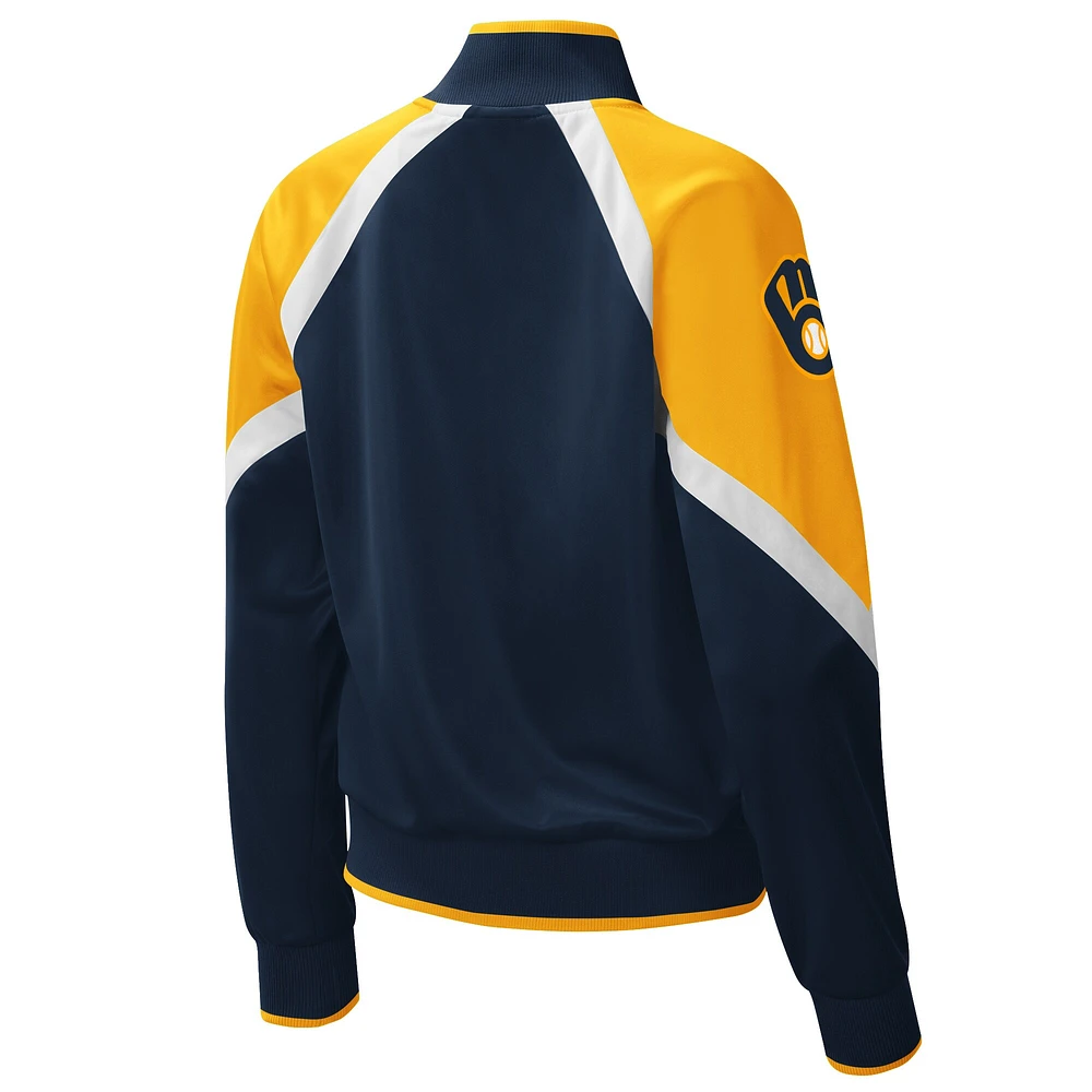 Veste de survêtement à glissière intégrale pour femme Starter Navy Milwaukee Brewers Touchdown Raglan