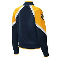 Veste de survêtement à glissière intégrale pour femme Starter Navy Milwaukee Brewers Touchdown Raglan