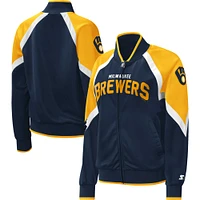 Veste de survêtement à glissière intégrale pour femme Starter Navy Milwaukee Brewers Touchdown Raglan