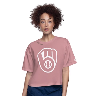 Women's Starter Pink Milwaukee Brewers Play the Ball Boxy Cropped T-Shirt