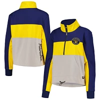 Veste pour femme The Wild Collective Navy/Gold Milwaukee Brewers Colorblock 1/4 Zip