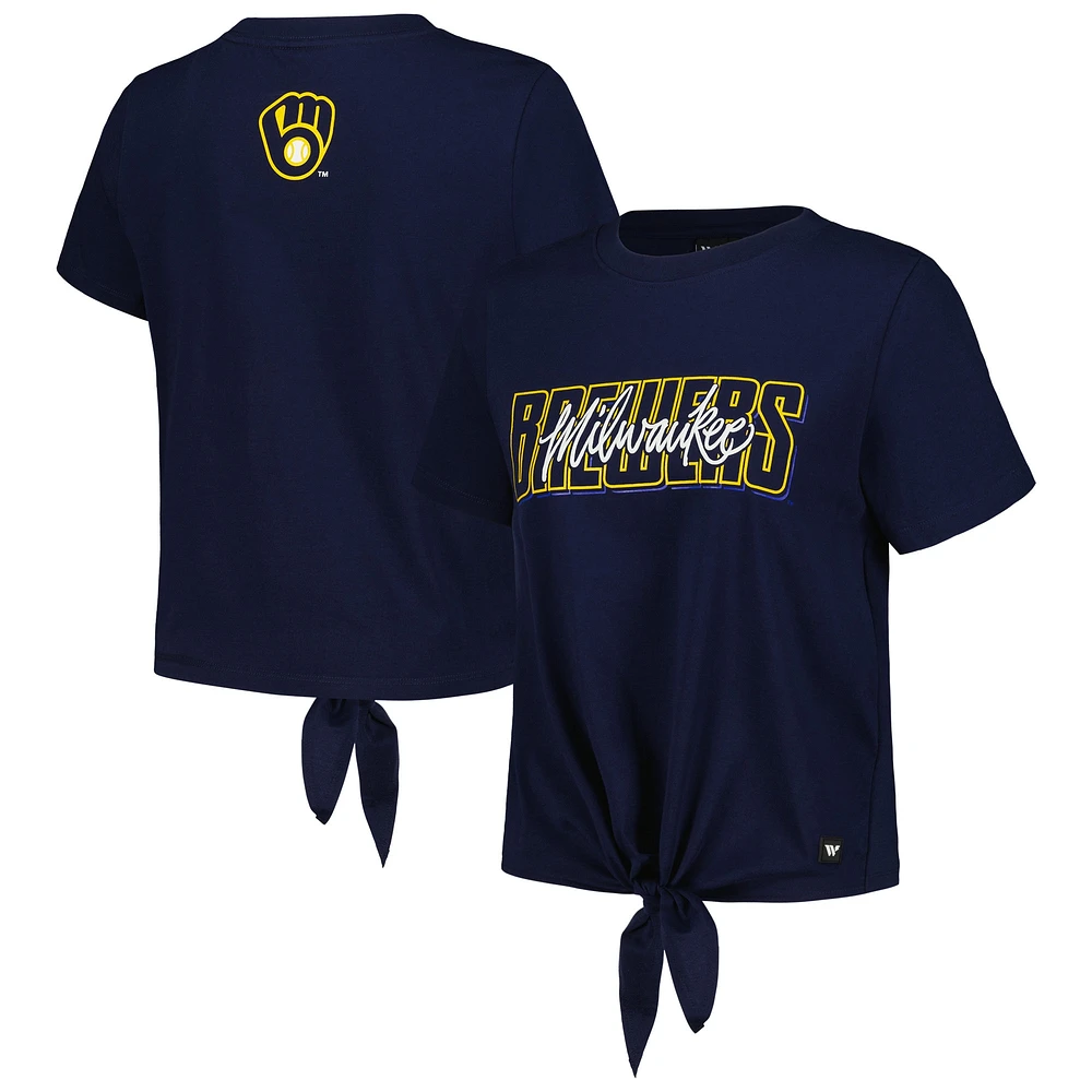 Women's The Wild Collective Navy Milwaukee Brewers Twist Front T-Shirt