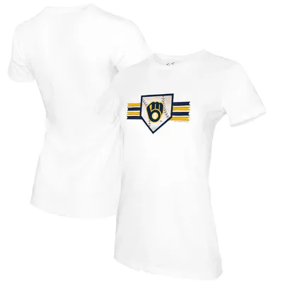 Lids Milwaukee Brewers Tiny Turnip Women's Base Stripe 3/4-Sleeve Raglan T- Shirt - White/Navy