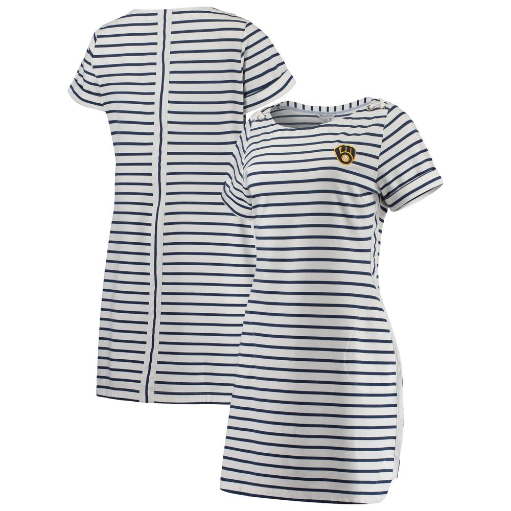 Women's Tommy Bahama White Milwaukee Brewers Jovanna Striped Tri-Blend Dress