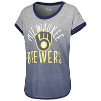 T-shirt à manches courtes en trois mélanges pour femme Touch gris/bleu marine Milwaukee Brewers Home Run