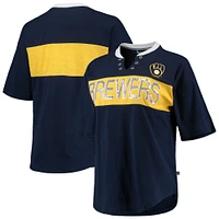 Women's Touch Navy/Gold Milwaukee Brewers Lead Off Notch Neck T-Shirt