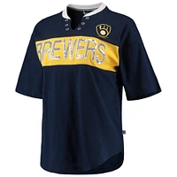 Women's Touch Navy/Gold Milwaukee Brewers Lead Off Notch Neck T-Shirt