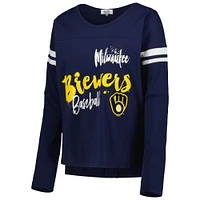 Women's Touch Navy Milwaukee Brewers Free Agent Long Sleeve T-Shirt