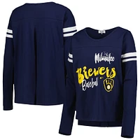 Women's Touch Navy Milwaukee Brewers Free Agent Long Sleeve T-Shirt