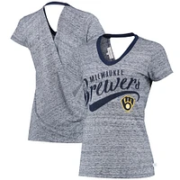 Women's Touch Navy Milwaukee Brewers Hail Mary V-Neck Back Wrap T-Shirt