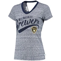 T-shirt enveloppant dans le dos à col en V pour femmes Touch Navy Milwaukee Brewers Hail Mary