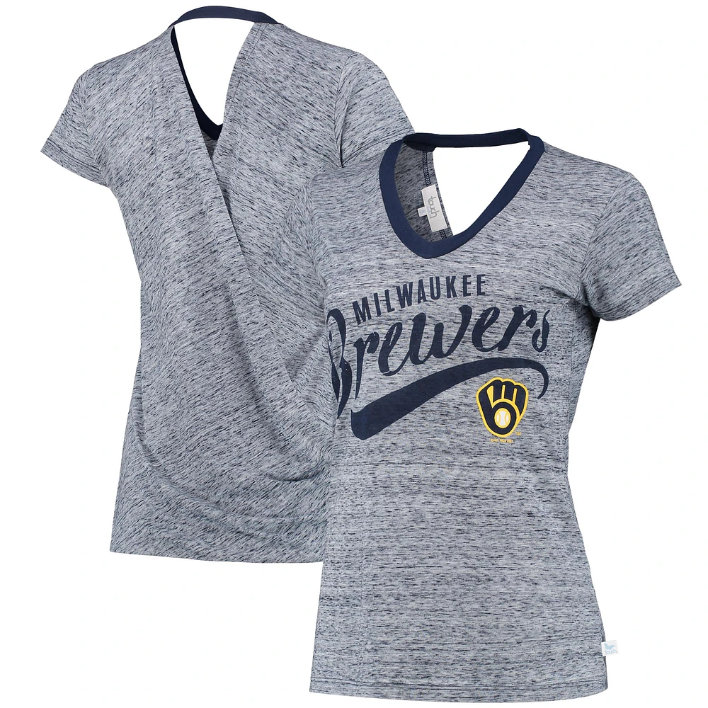 T-shirt enveloppant dans le dos à col en V pour femmes Touch Navy Milwaukee Brewers Hail Mary