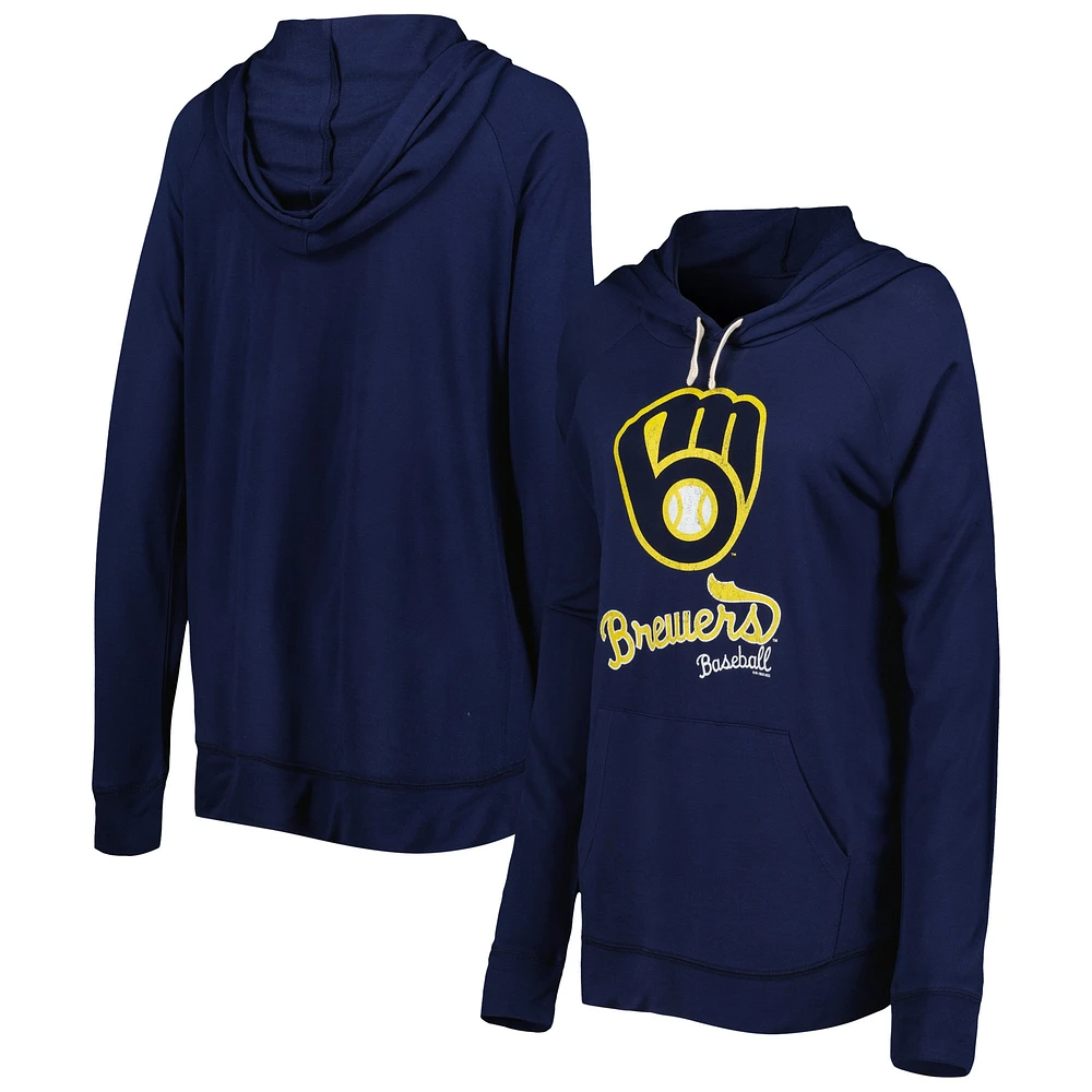 Women's Touch Navy Milwaukee Brewers Pre-Game Raglan Pullover Hoodie