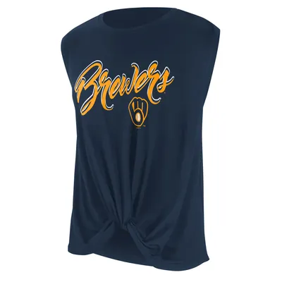 Profile Women's White/Navy Milwaukee Brewers Plus Notch Neck T