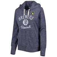 Women's Touch Navy Milwaukee Brewers Training Camp Tri-Blend Lightweight Full-Zip Hoodie