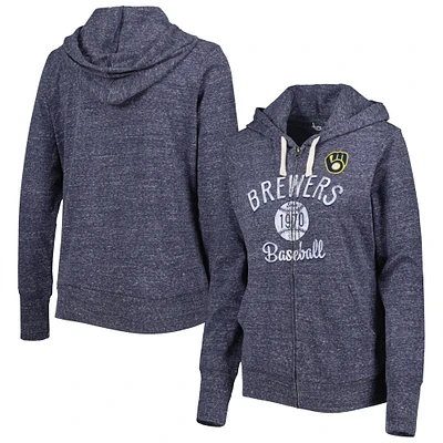 Sweat à capuche léger entièrement zippé Touch Navy Milwaukee Brewers Training Camp pour femme