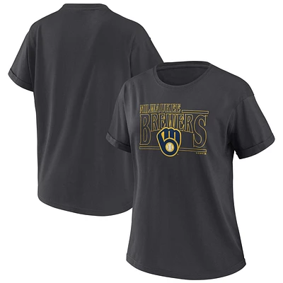 WEAR by Erin Andrews T-shirt boyfriend surdimensionné charbon de bois des Milwaukee Brewers pour femmes