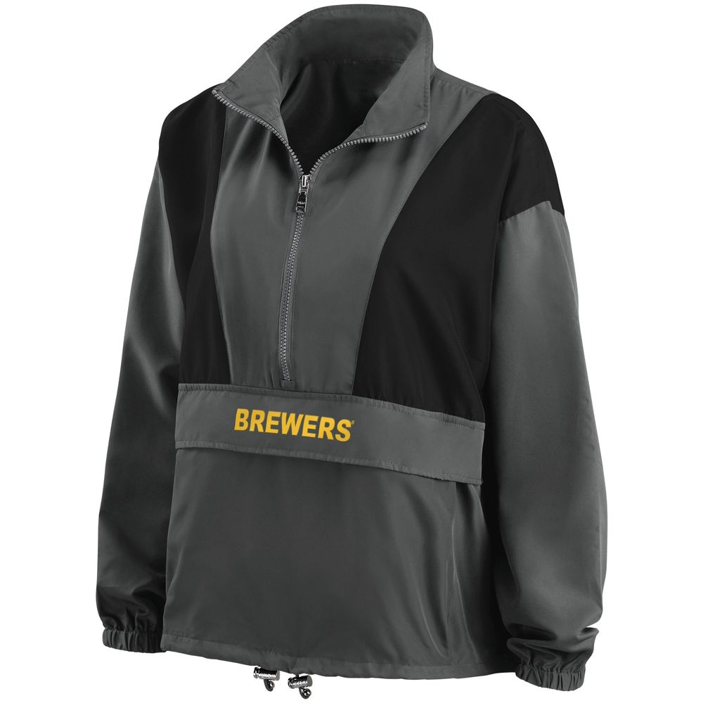 Women's WEAR by Erin Andrews Charcoal Milwaukee Brewers Packable Half-Zip Jacket