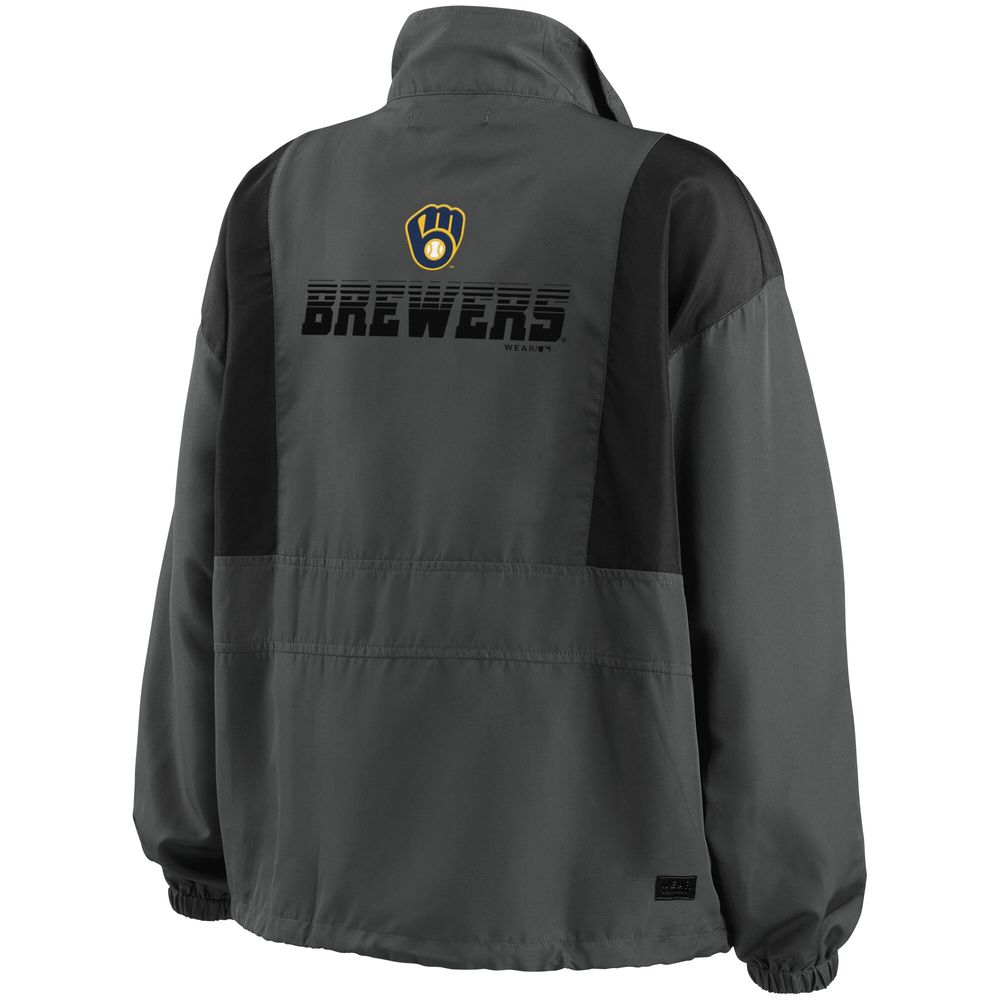 Women's WEAR by Erin Andrews Charcoal Milwaukee Brewers Packable Half-Zip Jacket