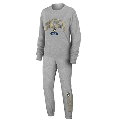 WEAR by Erin Andrews Ensemble de salon tricoté gris Milwaukee Brewers pour femmes