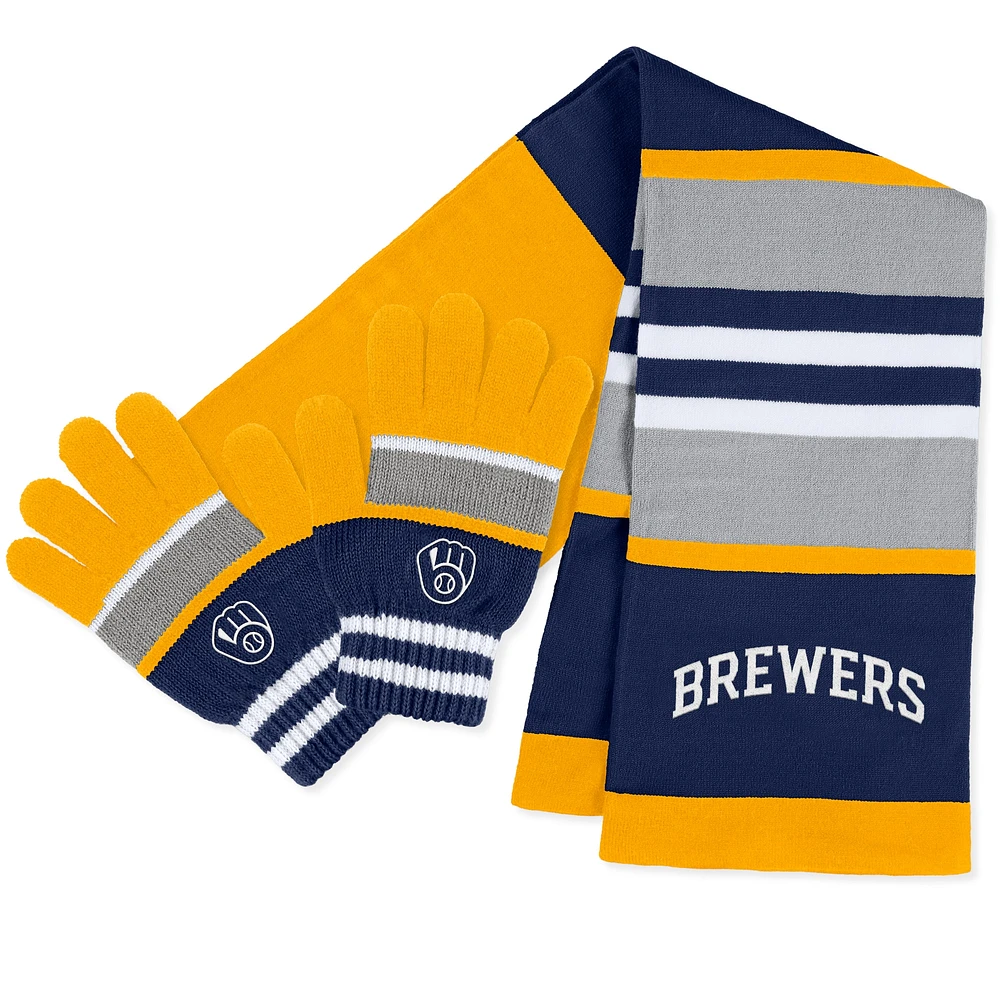 WEAR by Erin Andrews Ensemble gants et écharpe à rayures des Milwaukee Brewers pour femmes