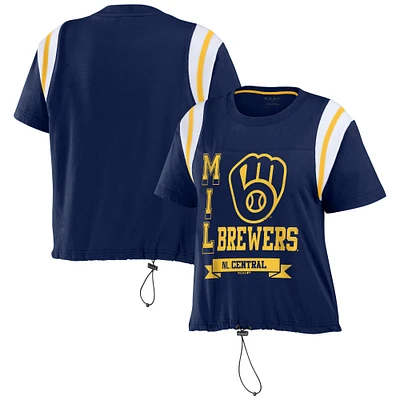 Women's WEAR by Erin Andrews Navy Milwaukee Brewers Cinched Colorblock T-Shirt