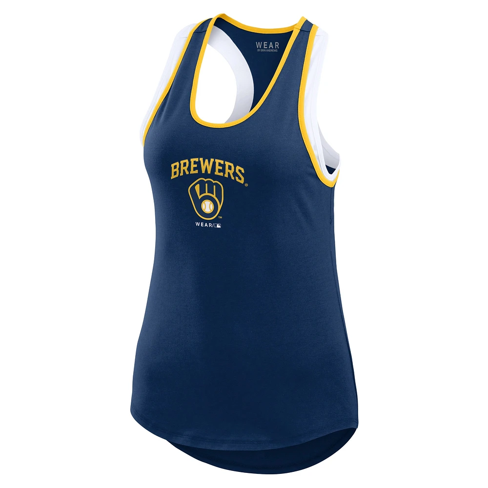 Women's WEAR by Erin Andrews Navy Milwaukee Brewers Colorblock Racerback Tank Top