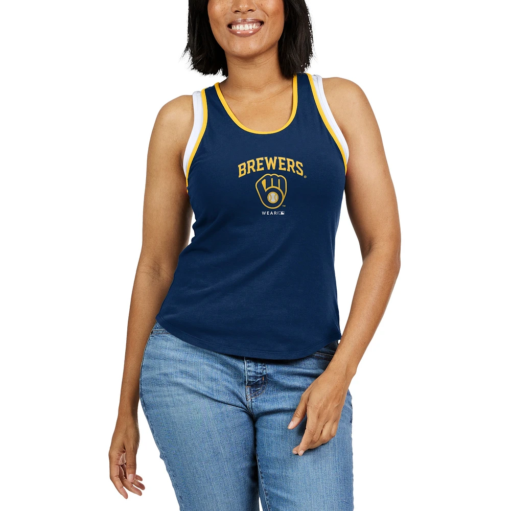 Women's WEAR by Erin Andrews Navy Milwaukee Brewers Colorblock Racerback Tank Top