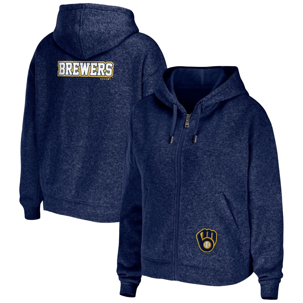 Women's WEAR by Erin Andrews Navy Milwaukee Brewers Full-Zip Hoodie