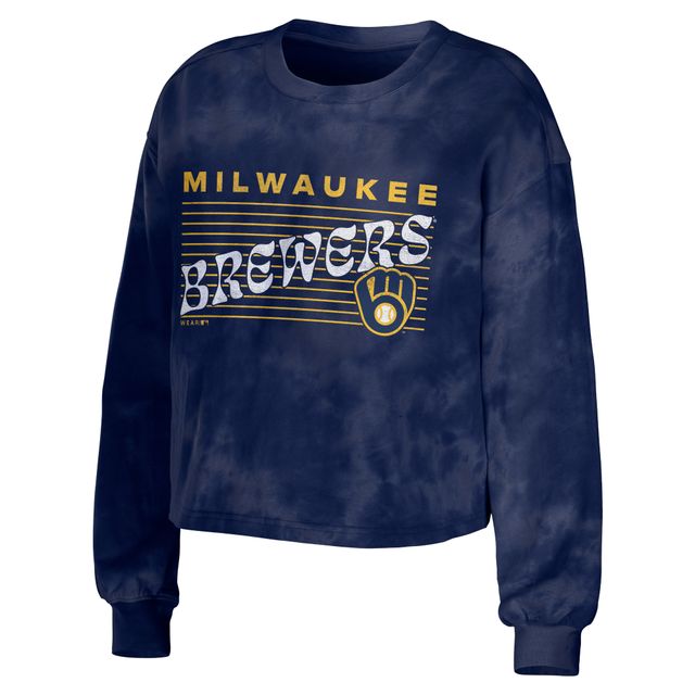 Ensemble pour femme WEAR by Erin Andrews Bleu marine Milwaukee Brewers Sweat-shirt court et short à enfiler tie-dye