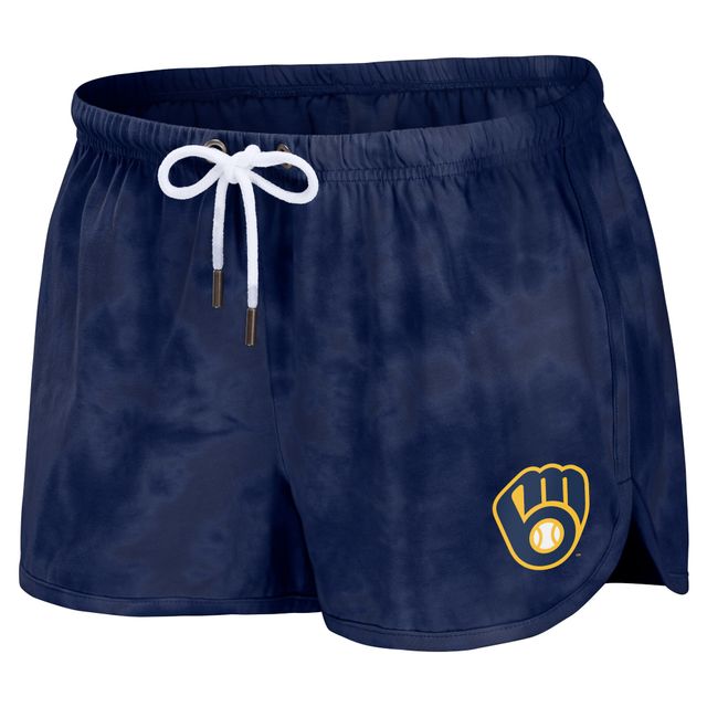 Ensemble pour femme WEAR by Erin Andrews Bleu marine Milwaukee Brewers Sweat-shirt court et short à enfiler tie-dye