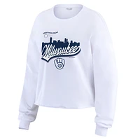 Women's WEAR by Erin Andrews White Milwaukee Brewers Domestic Postcard Long Sleeve T-Shirt