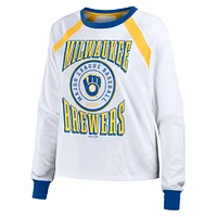 Women's WEAR by Erin Andrews White Milwaukee Brewers Raglan Long Sleeve T-Shirt