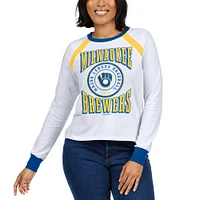 Women's WEAR by Erin Andrews White Milwaukee Brewers Raglan Long Sleeve T-Shirt