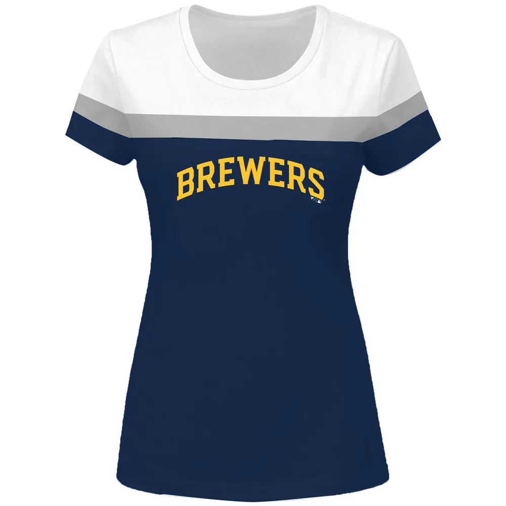 Profile Women's White/Navy Milwaukee Brewers Plus Colorblock T