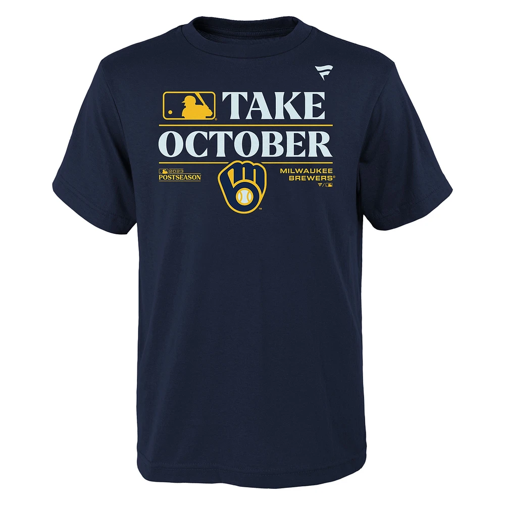 T-shirt des vestiaires séries éliminatoires 2023 Milwaukee Brewers de la marine Fanatics pour jeunes