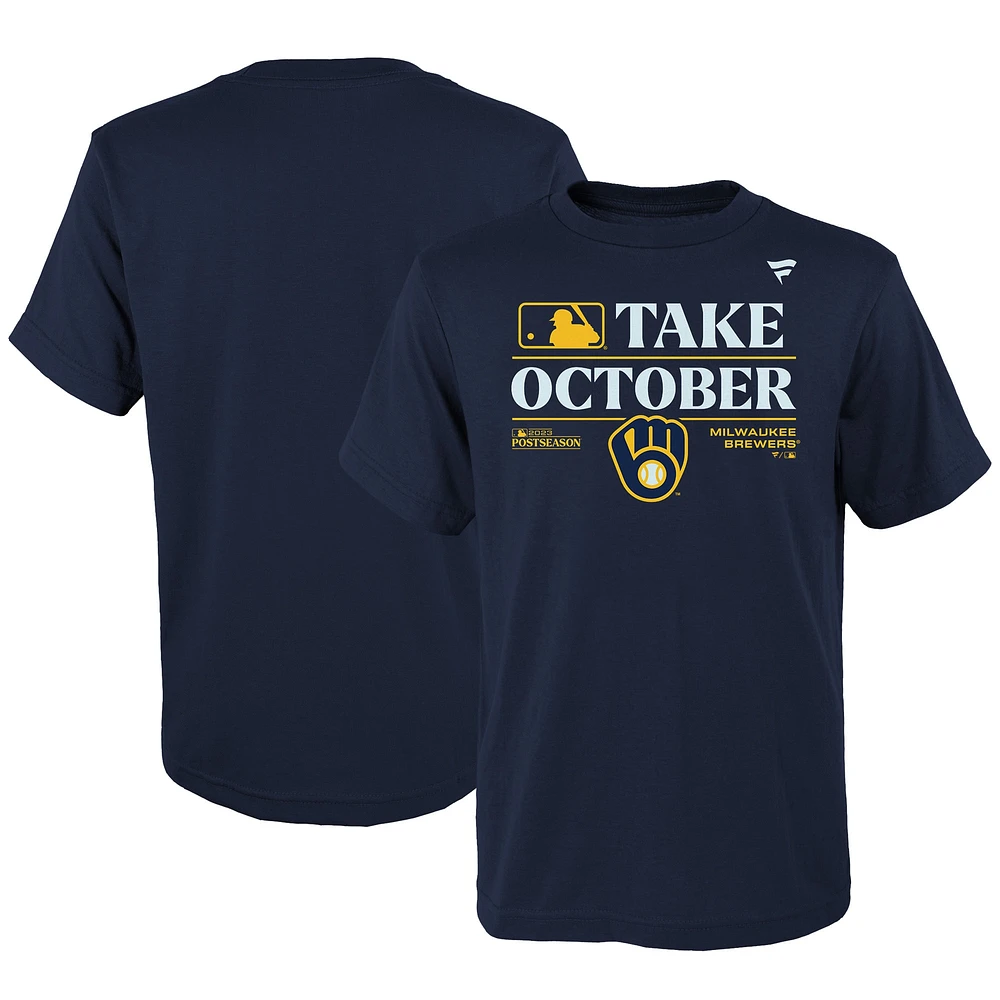 T-shirt des vestiaires séries éliminatoires 2023 Milwaukee Brewers de la marine Fanatics pour jeunes