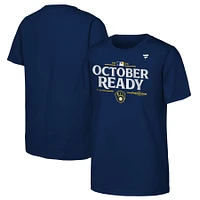 T-shirt de vestiaire d'après-saison MLB 2024 des Milwaukee Brewers pour jeunes fanatiques bleu marine