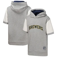 Youth  Heather Gray Milwaukee Brewers Line Up Short Sleeve Pullover Hoodie