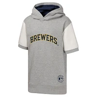 Youth  Heather Gray Milwaukee Brewers Line Up Short Sleeve Pullover Hoodie