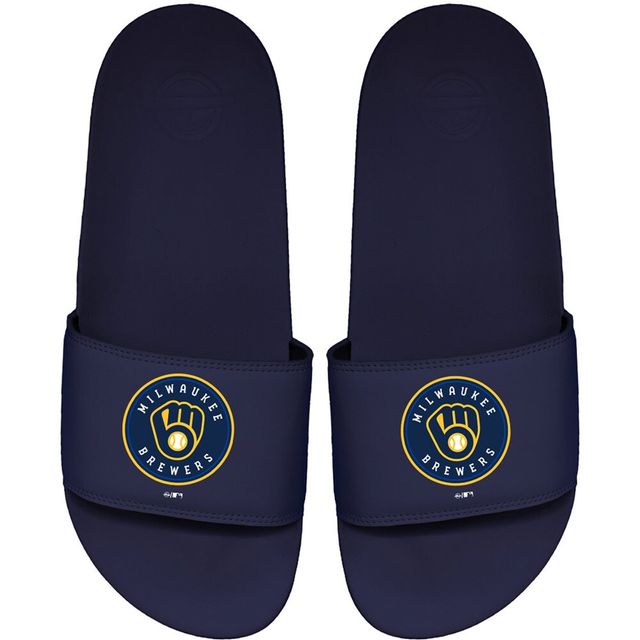 Sandales à enfiler ISlide Navy Milwaukee Brewers Primary Motto pour jeune