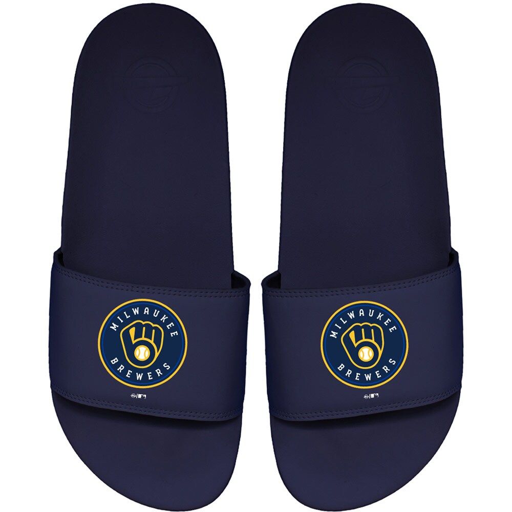 Youth ISlide Navy Milwaukee Brewers Primary Motto Slide Sandals