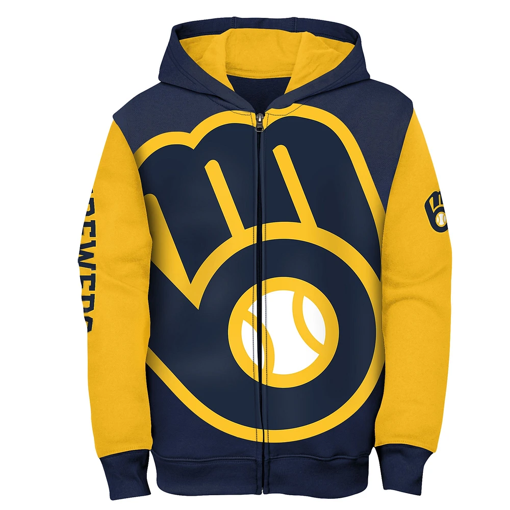 Youth Navy Milwaukee Brewers Poster Board Full-Zip Hoodie