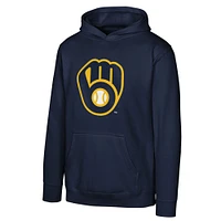 Youth  Navy Milwaukee Brewers Primary Logo Pullover Hoodie