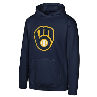 Youth  Navy Milwaukee Brewers Primary Logo Pullover Hoodie