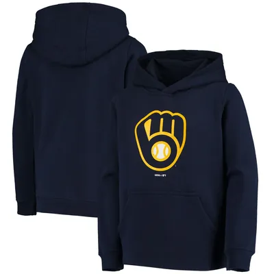 Milwaukee Brewers Youth Primary Team Logo Pullover Hoodie - Navy